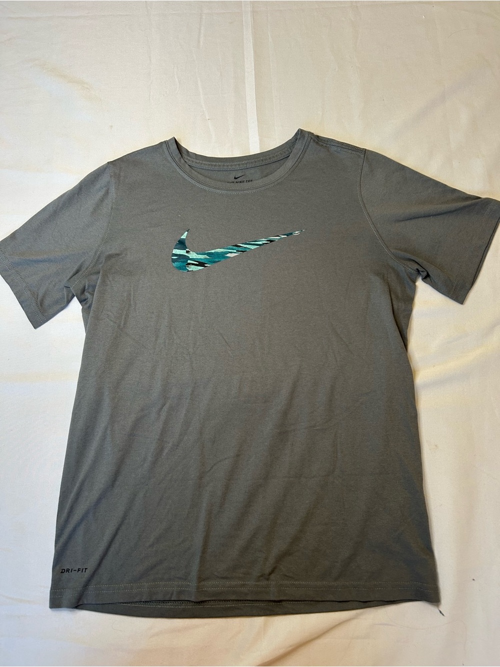 Nike kids Gray Dri-FIT Tee with Teal Swoosh